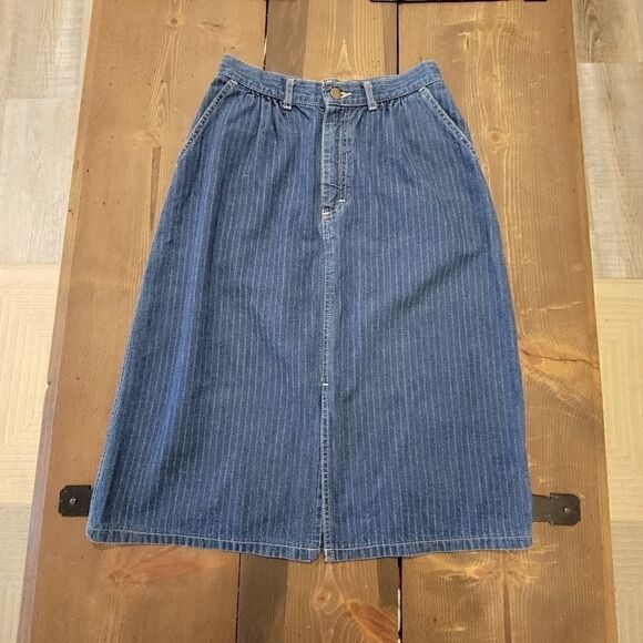 Vintage Lee Jean denim midi skirt stripe size 9 - Picture 1 of 4
